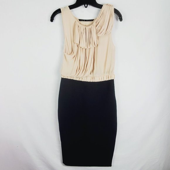 Zara Dresses & Skirts - Zara Two Tone Dress w Draped Bodice Small Bone Black